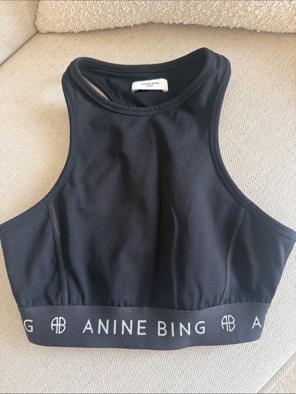 Anine Bing Black Logo Elastic Hem Sports Bra